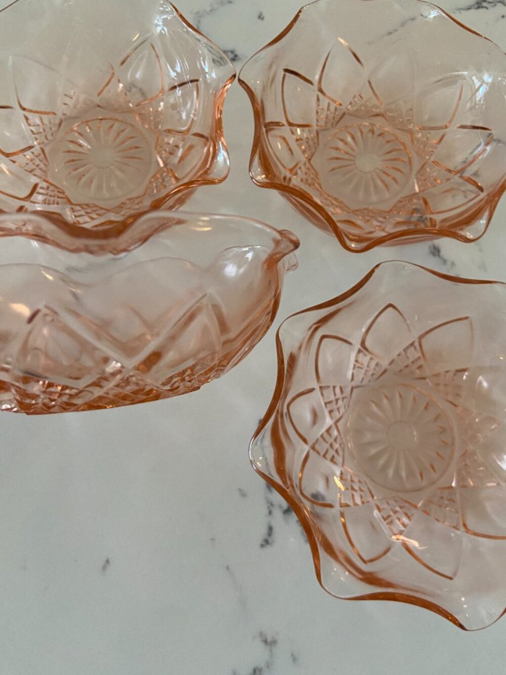 Hazel-Atlas Pink Depression Glass Diamond Arches Bowls – Set of 4
